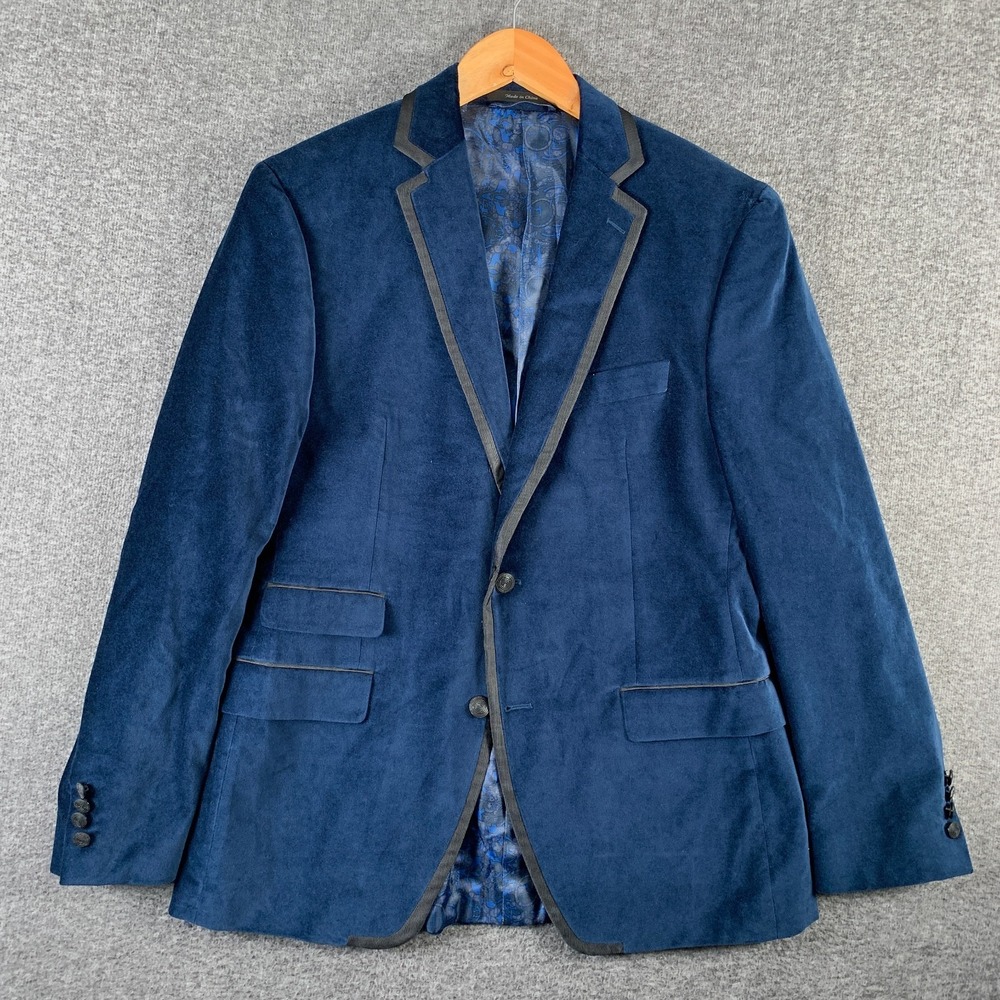 Tallia Blazer Jacket Men 40R Blue Velvet Cotton Sport Coat Modern Preppy